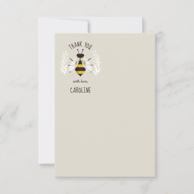 Carte Rustique Illustré Bee Flat Merci (Devant)