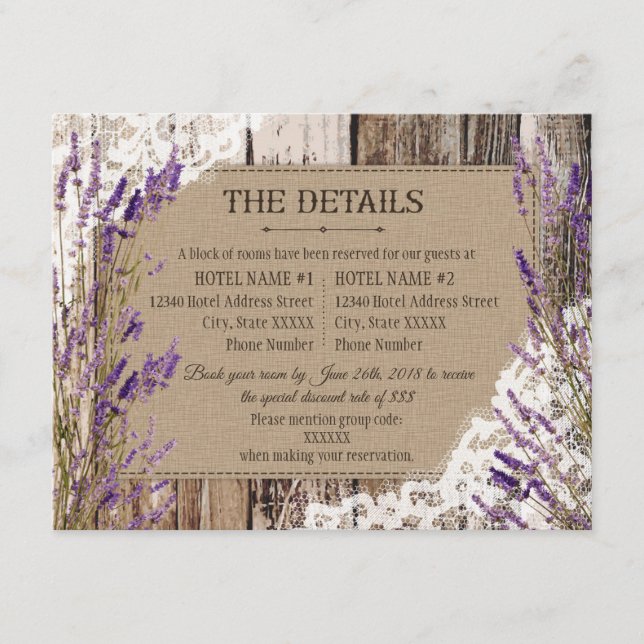 Carte Rustique Lavender Wood Lace Détails (Devant)