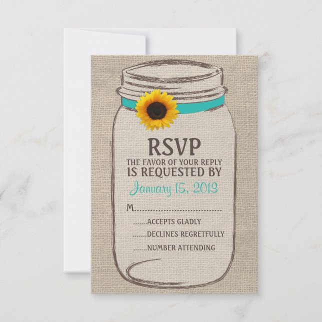 Carte Rustique Mason Jar & Burlap et Sunflower RSV (Devant)