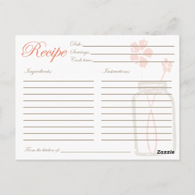 Carte Rustique Mason Jar Recette Douche Coral (Dos)