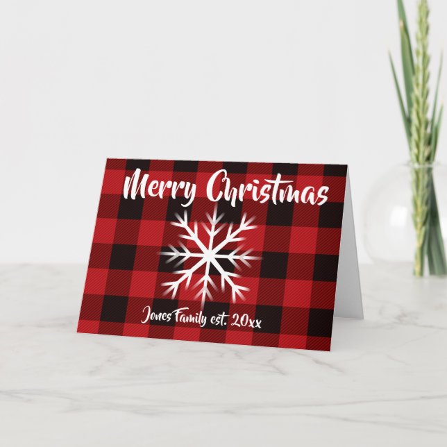 Carte Rustique Noël design rouge buffle plaid (Devant)