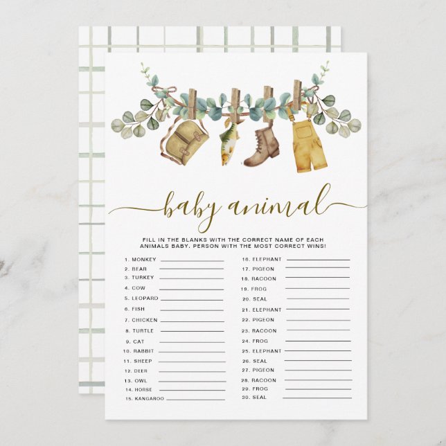 Carte Rustique Petit Pêcheur Bébé Animal Douche (Devant / Derrière)