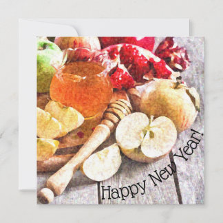 Carte Rustique Rosh Hashanah Aquarelle Pommes et miel