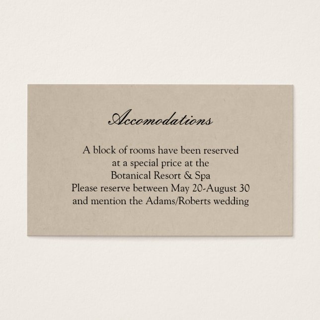 Carte Rustique Succulente Mariage Hébergement (Devant)