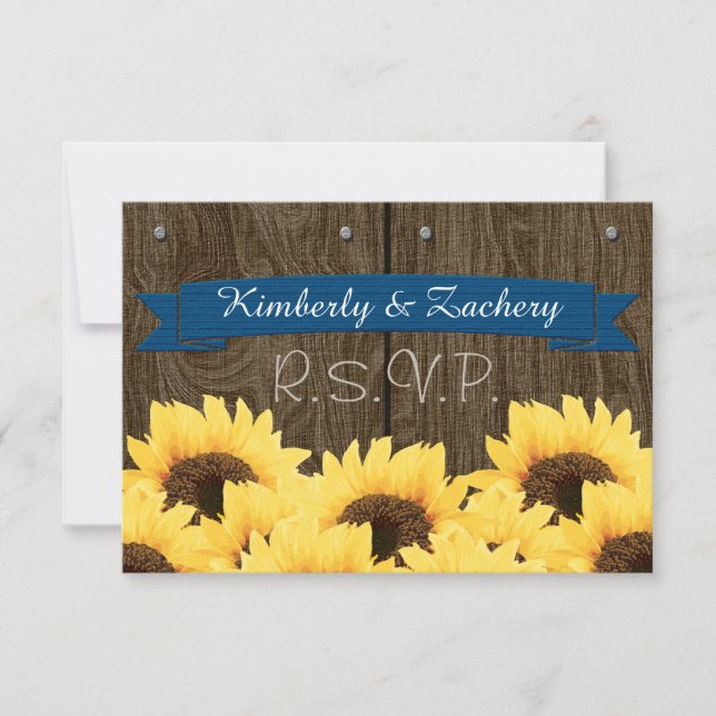 CARTE RUSTIQUE SUNLOWER COBALT RSVP (Devant)