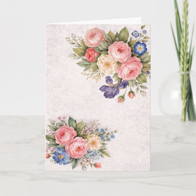 Carte Rustique Vintage Fleurs Personnalisées             (Devant)