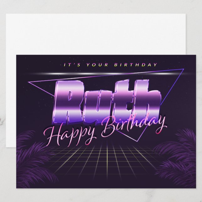 Carte Ruth Name Prénom lila retro (Devant / Derrière)