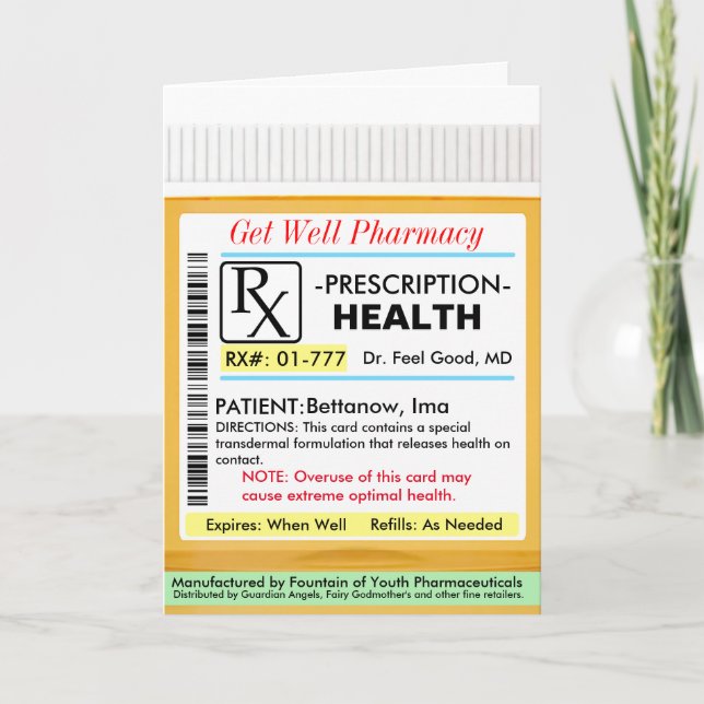 Carte RX Prescription for Health Get Well (Devant)