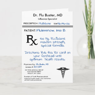 Carte RX Prescription Pad Funny Flu Remedy