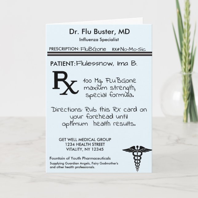 Carte RX Prescription Pad Funny Flu Remedy (Devant)