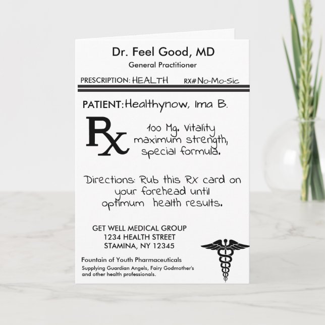 Carte RX Prescription Pad Funny Get Well Card (Devant)