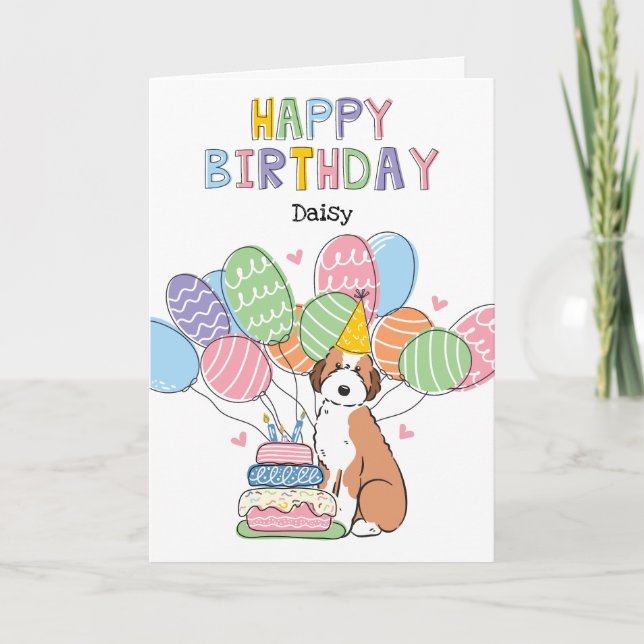 Carte Sable Aussiedoodle Chien Joyeux anniversaire (Devant)