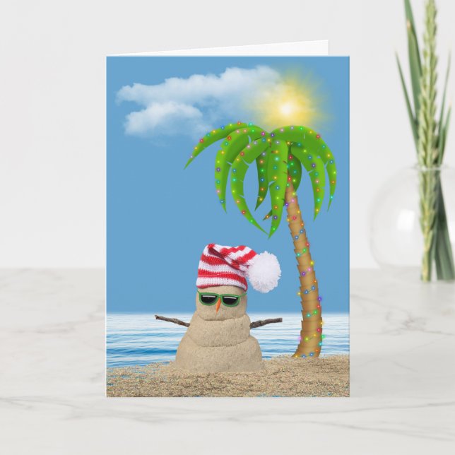 Carte sable de Noël tropical homme et palmier (Devant)