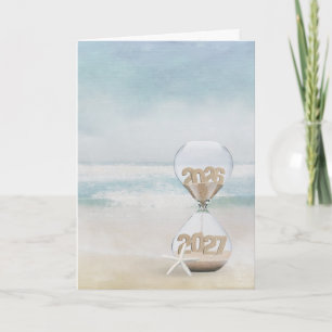 Carte Sablier du Nouvel An 2027 sur la Plage