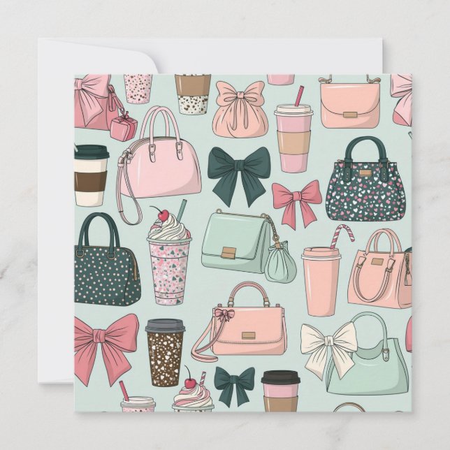 Carte Sacs à main, rubans et cafés latte (Devant)
