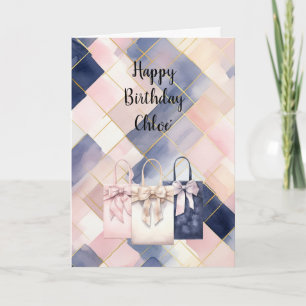 Carte Sacs Cadeaux Rose Bleu Français Chic avec Ruban An