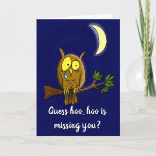 Carte Sad owl with tear and moon missing you cartoon