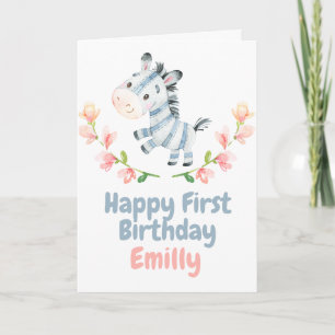 Carte Safari Baby Zebra Happy 1st Birthday Card