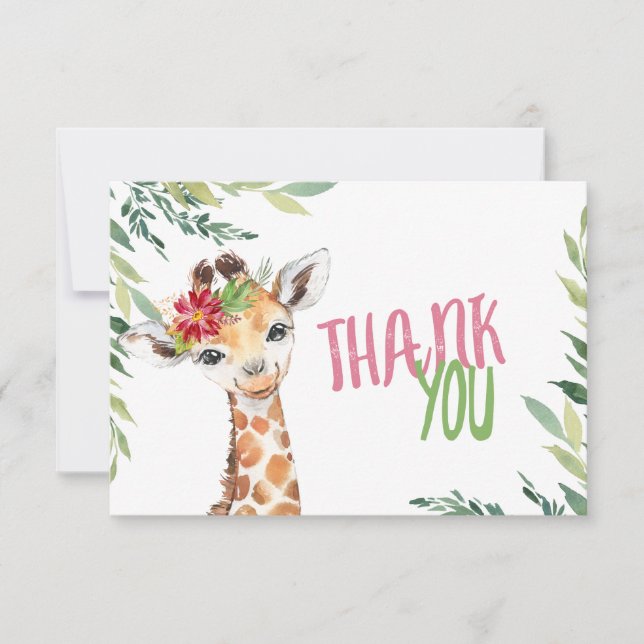 Carte Safari Giraffe rose Merci (Devant)