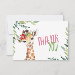 Carte Safari Giraffe rose Merci