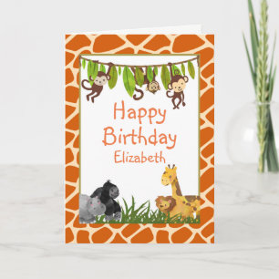Carte Safari Jungle Animal thème Joyeux anniversaire