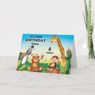 Carte Safari Jungle personnalisé Anniversaire des enfant