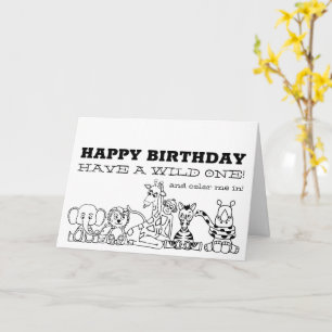 Carte Safari sauvage, Coloriage pour enfants Anniversair