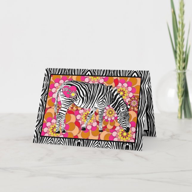 Carte Safari Zèbre avec Cœur et Amour Saint Valentin (Devant)