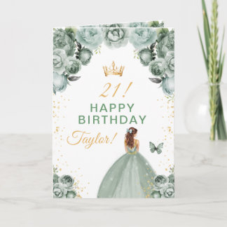 Carte Sage Floral Marron Cheveux Fille Joyeux Anniversai