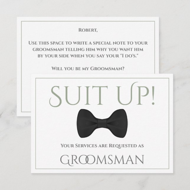 Carte Sage Green Be My Groomsman Fun Bow Cravate (Devant / Derrière)