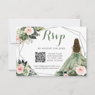 Carte Sage Green Blush Rose Girl XV Años QR RSVP