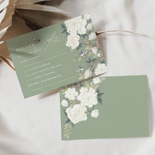 Carte Sage Green Chinoiserie Bird Peony Wedding RSVP