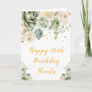 Carte Sage Green et crème Floral Joyeux anniversaire