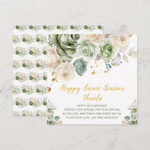 Carte Sage Green et crème Sweet sixteen Floral
