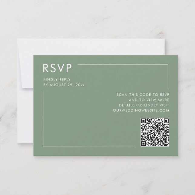 Carte Sage Green Photo QR Code Mariage RSVP Enclôture (Devant)