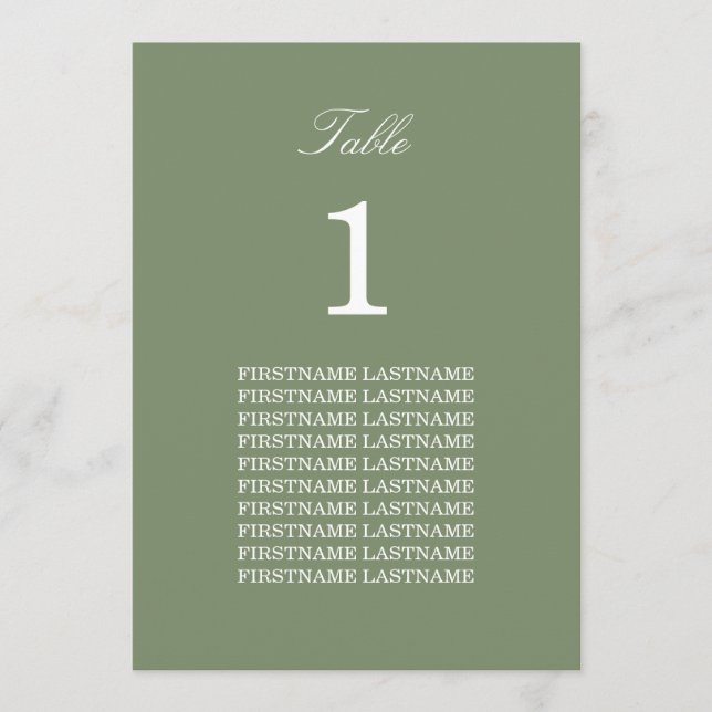 Carte Sage Green Table Noms D'Invités (Devant)