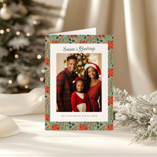 Carte Sage moderne Green Poinsettia Photo Noël