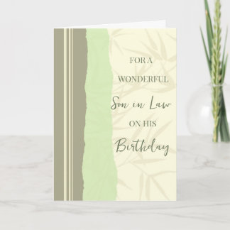 Carte Sage Vert et Beige Fils en droit Anniversaire