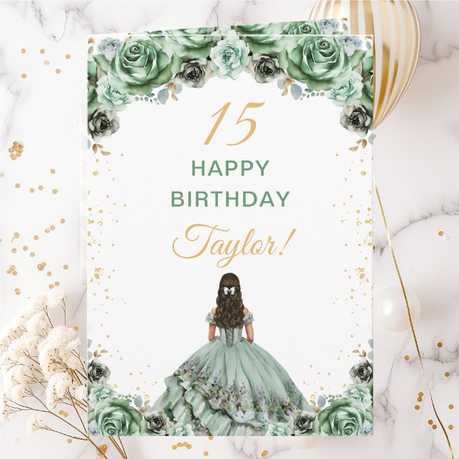 Carte Sage Vert Princesse Fleurie Joyeux Anniversaire (Créateur téléchargé)