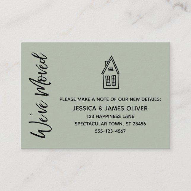 Carte Sage "We ve Moved" avec dessin Little House (Devant)