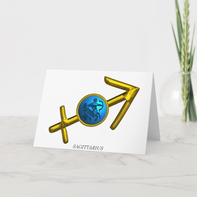 Carte SAGITTARIUS Bleu Turquoise.Or Zodiac Anniversaire (Devant)