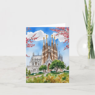 Carte Sagrada Familia Barcelone Espagne Aquarelle