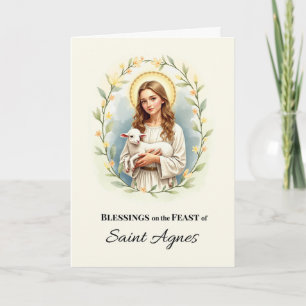 Carte Saint-Agnès Jour de Fête Bénédictions Aquarelle Co