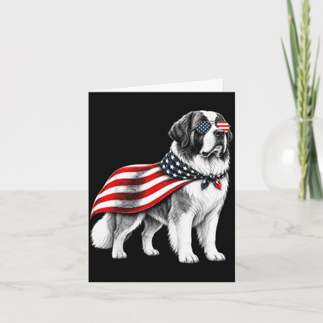 Carte Saint Bernard 4 juillet Drapeau Américain Chien (Devant)