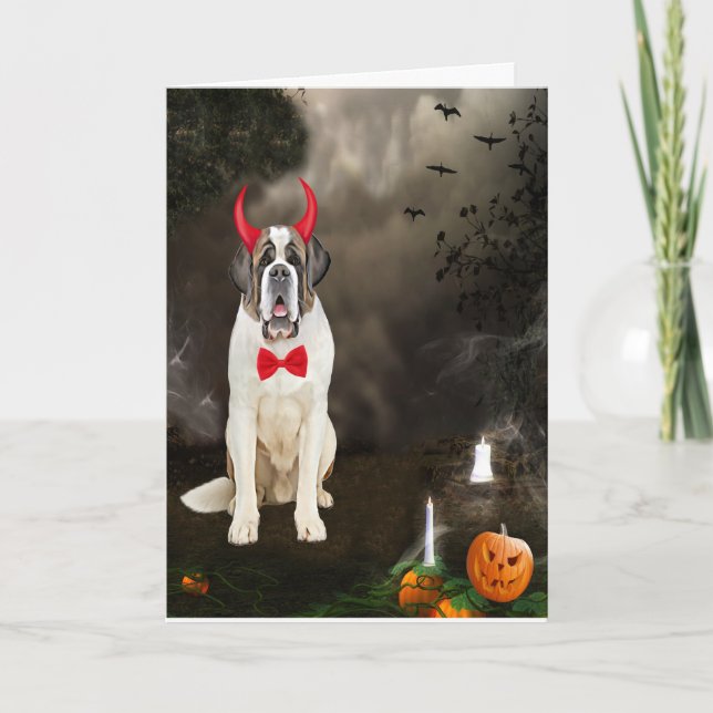 Carte Saint Bernard Chien en costume d'Halloween (Devant)