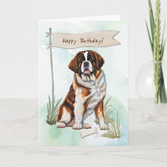 Carte Saint Bernard Chien race sous signe d'anniversaire (Devant)