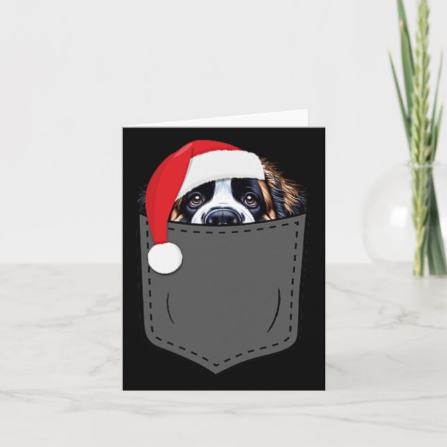 Carte Saint Bernard Chien Santa Chapeau Pocket Fun X (Devant)