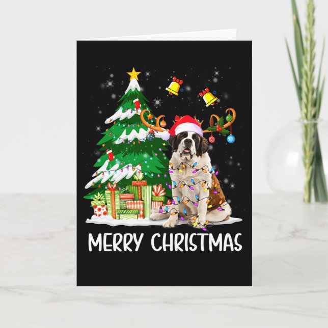 Carte Saint Bernard Christmas Lights Tree Santa Xmas Paj (Devant)