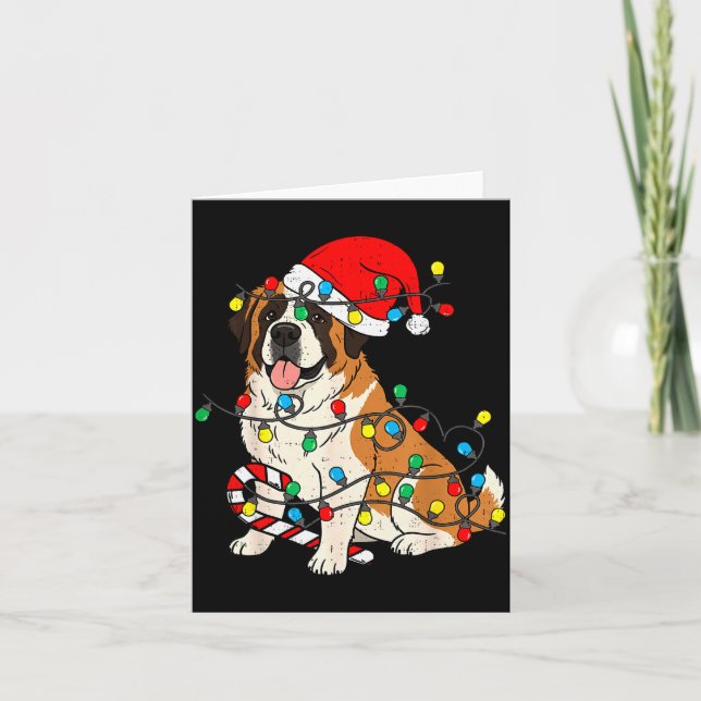 Carte Saint Bernard Dog Christmas Lights Santa Xmas Pet  (Devant)