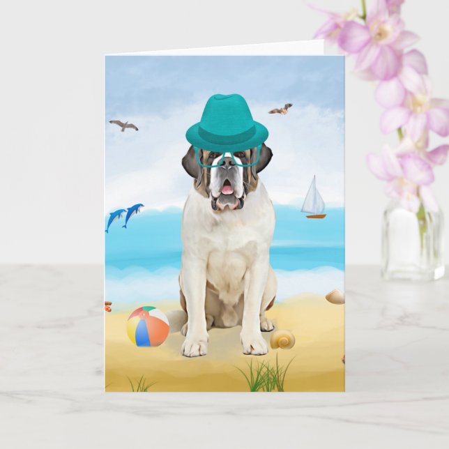 Carte Saint Bernard Dog sur la plage (Orchidée)